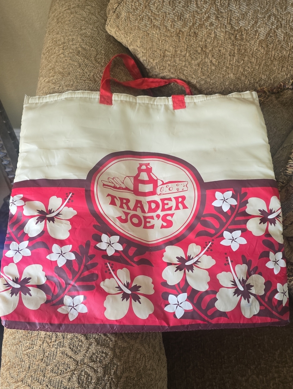 Trader Joe's Vintage Red and White Floral Tote Bag